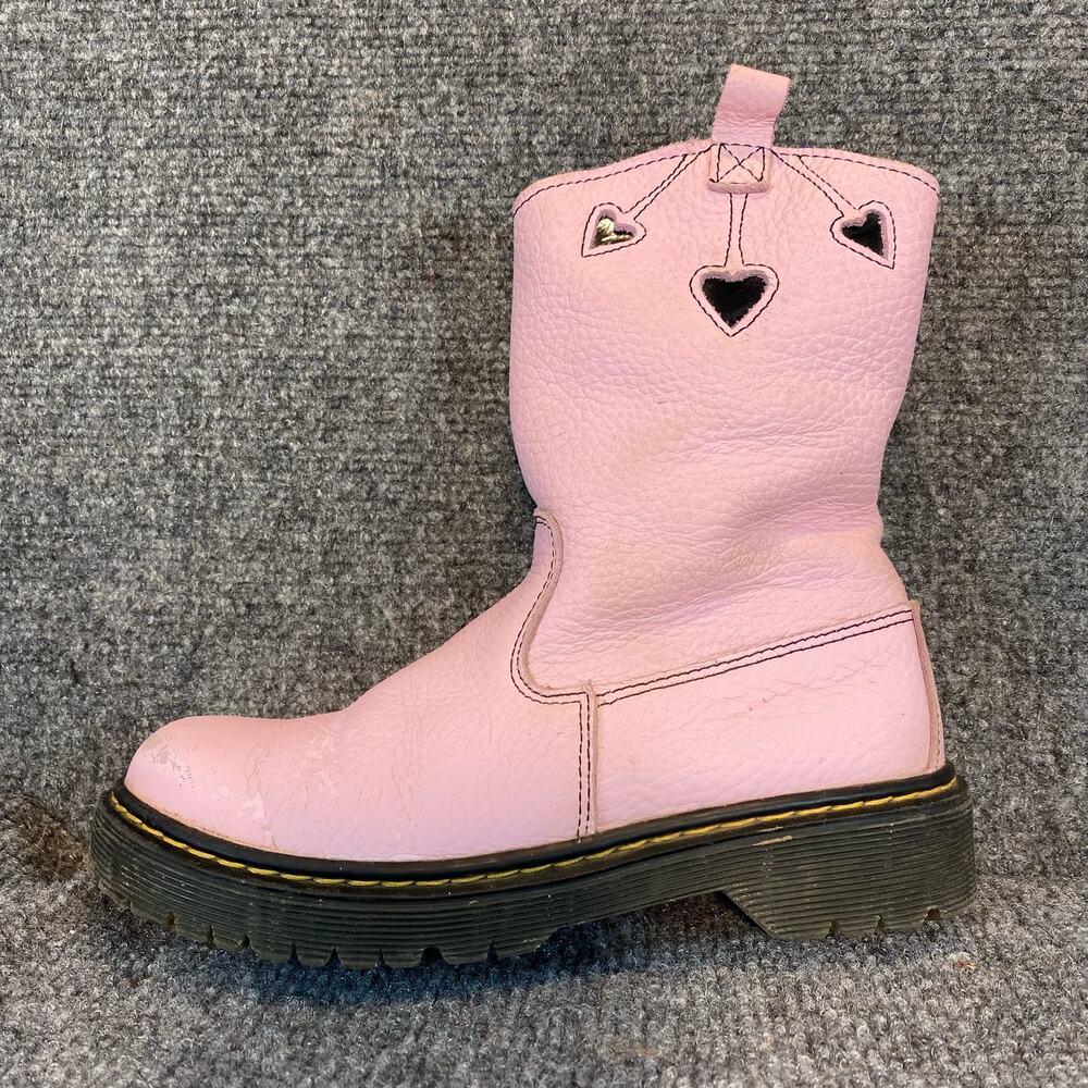 Dr Doc Martens Junior Heart Nappa Pull On Boots Cowgirl Kids 3 Soft Pink Leather